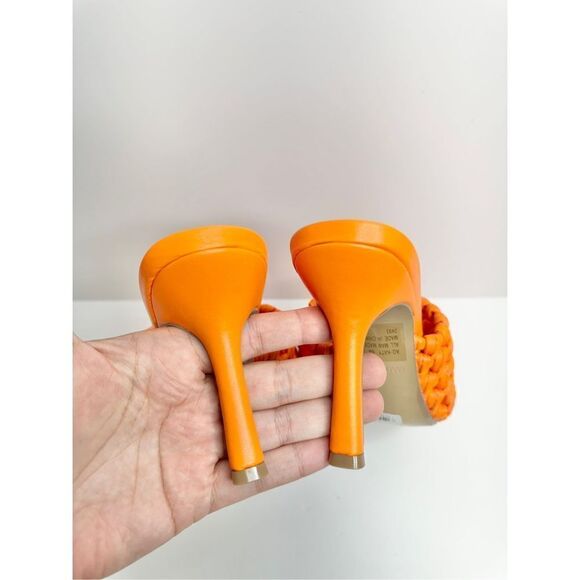 AQUA Woven Sandals Womens Size 7 Orange Slip On High Heel Square Toe NEW - Picture 5 of 11